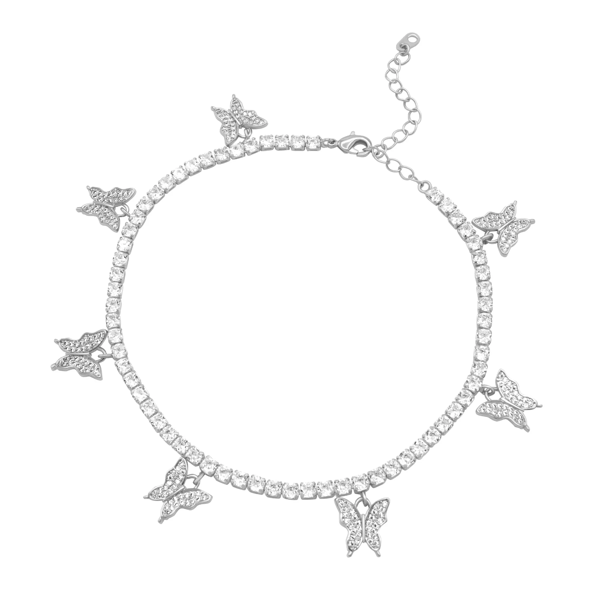 Butterfly Tennis Anklet 14K Gold And Silver Plated 3 mm Foot Bracelet 9" Chain Cubic Zirconia Stones Women Jewelry