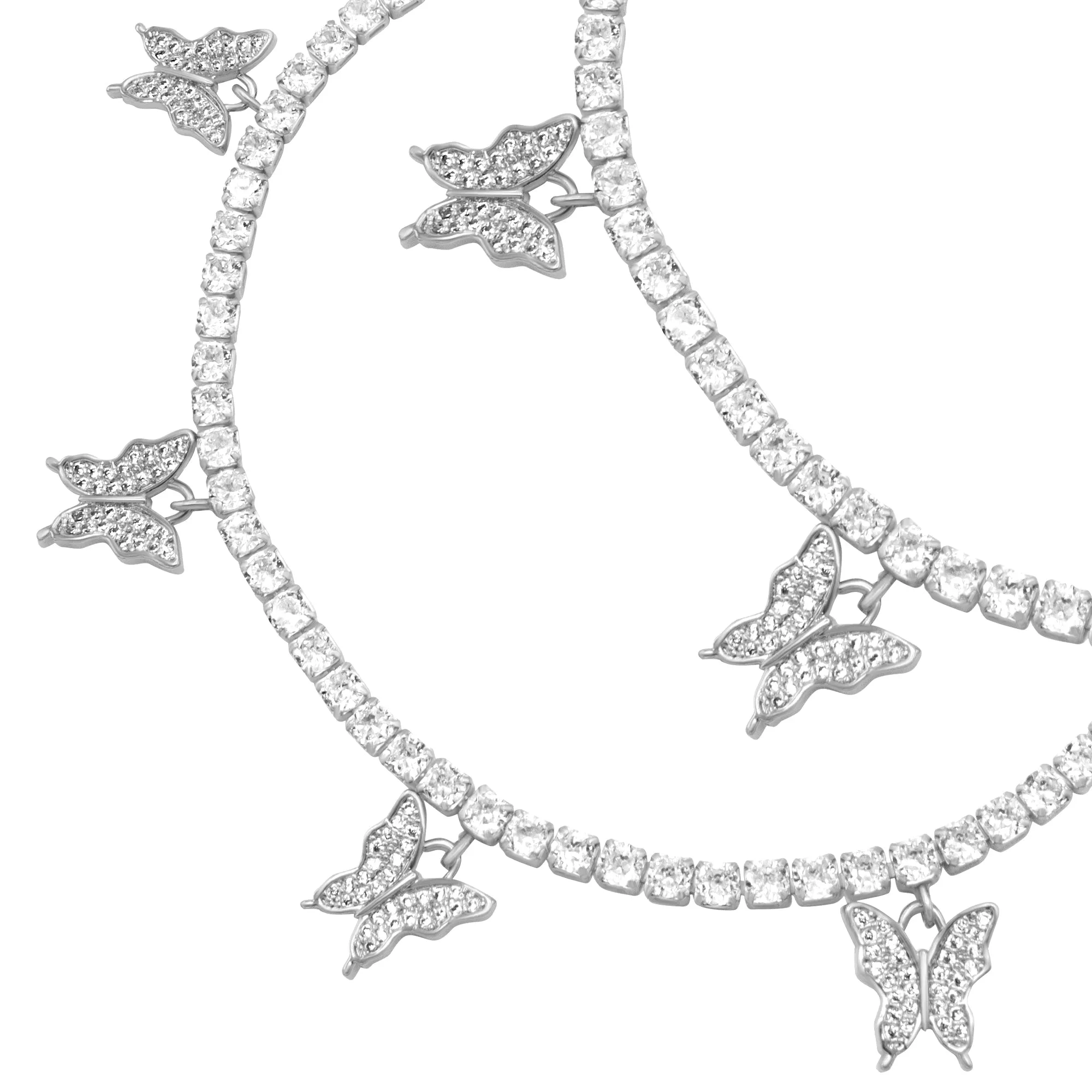 Butterfly Tennis Anklet 14K Gold And Silver Plated 3 mm Foot Bracelet 9" Chain Cubic Zirconia Stones Women Jewelry