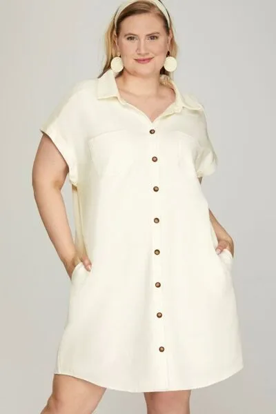 Button Down Twill Shirt Dress