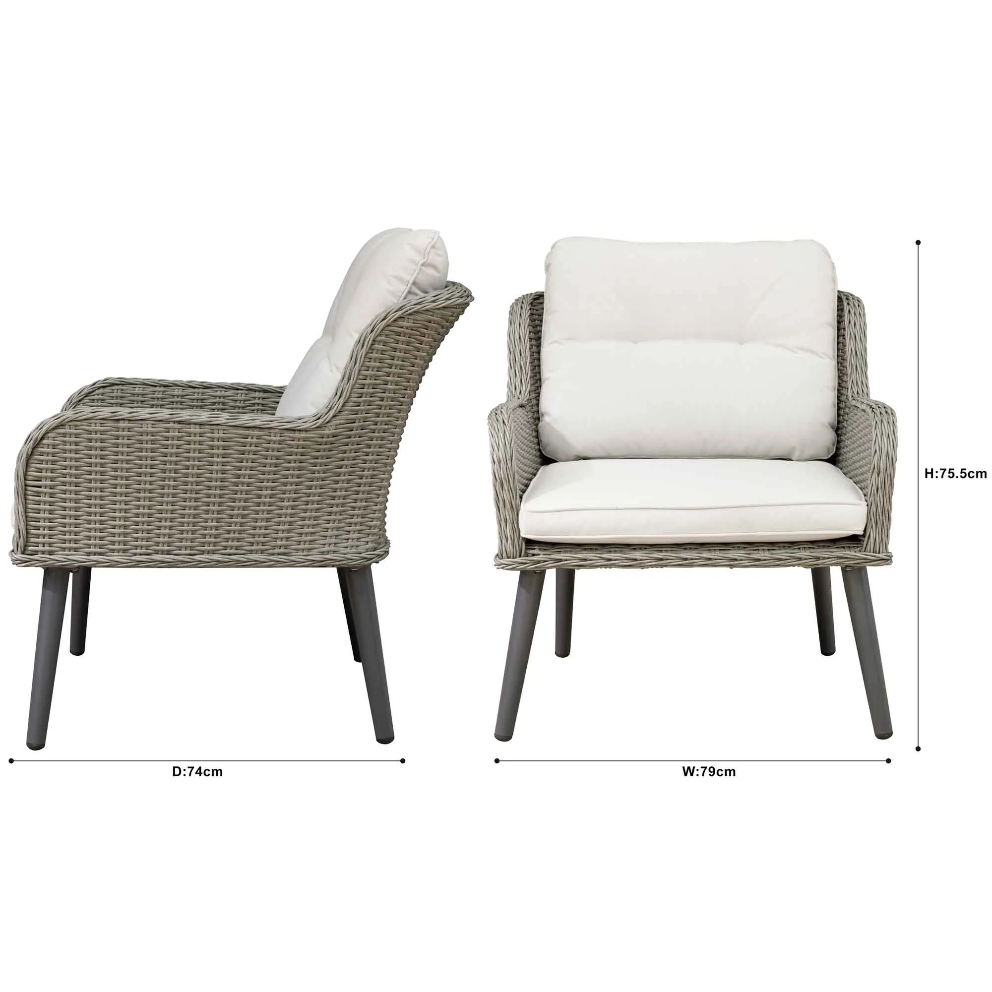 Buxton Rattan Wicker Outdoor Lounge Chairs with Cushion, Grey - DG79