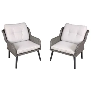 Buxton Rattan Wicker Outdoor Lounge Chairs with Cushion, Grey - DG79