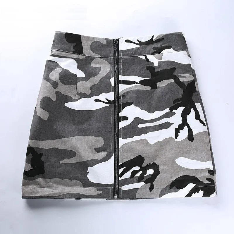 Camouflage Zipper Mini Skirt