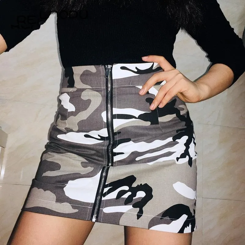 Camouflage Zipper Mini Skirt