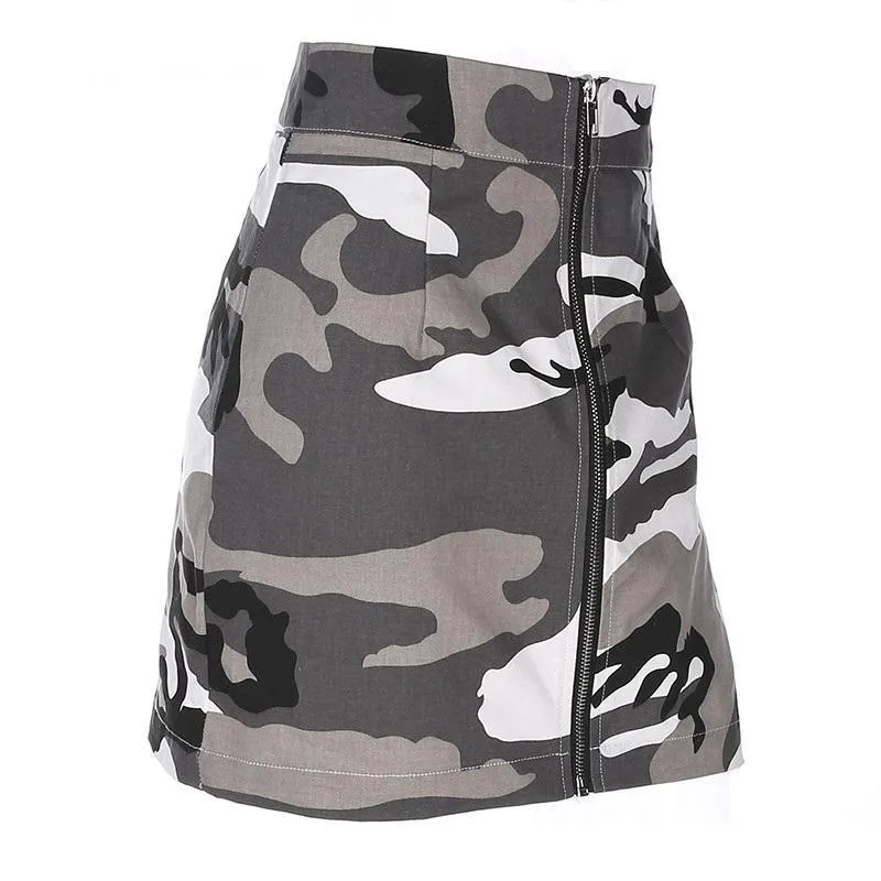 Camouflage Zipper Mini Skirt