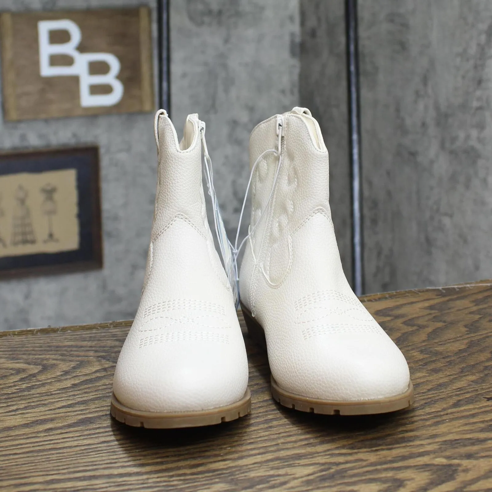 Cat & Jack Girls Youth Ashleigh Zipper Western Boots 87831699 Ivory Off White 2