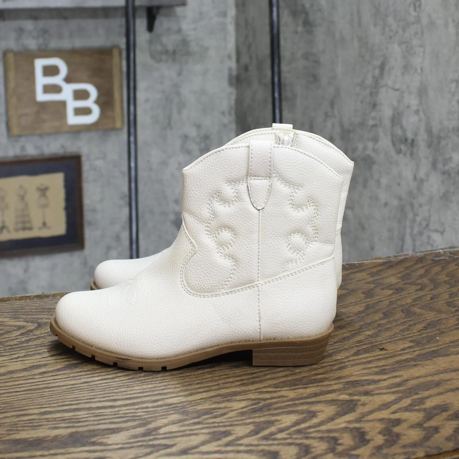 Cat & Jack Girls Youth Ashleigh Zipper Western Boots 87831699 Ivory Off White 2