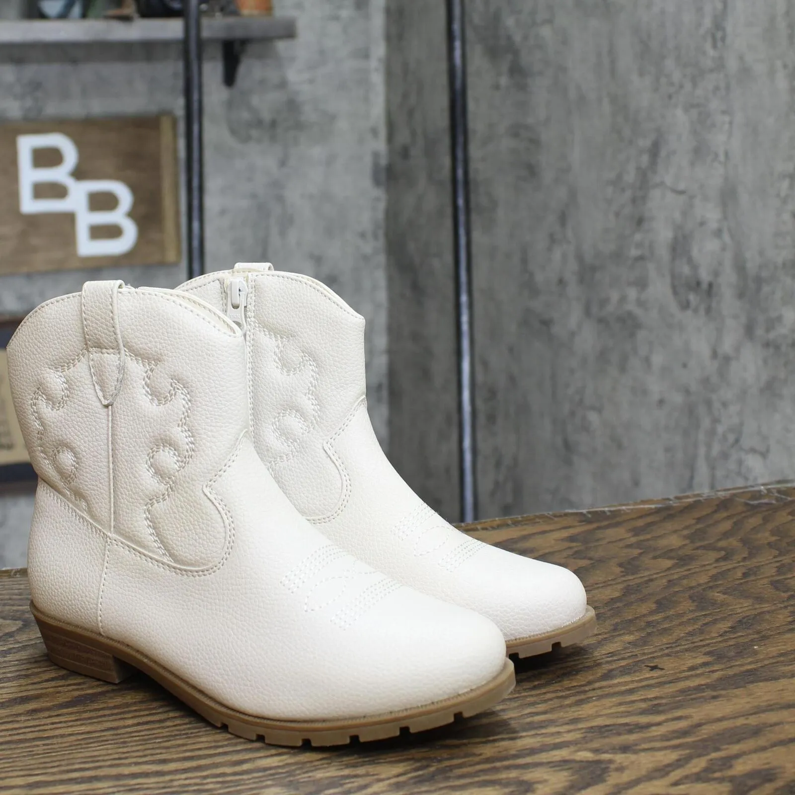 Cat & Jack Girls Youth Ashleigh Zipper Western Boots 87831699 Ivory Off White 2