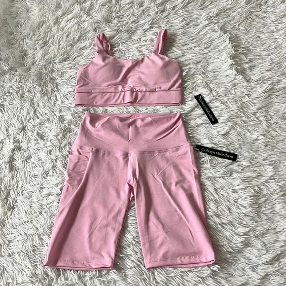 Catherine Malandrino 2 piece set Sports bra &amp; Biker shorts in Pink size Medium