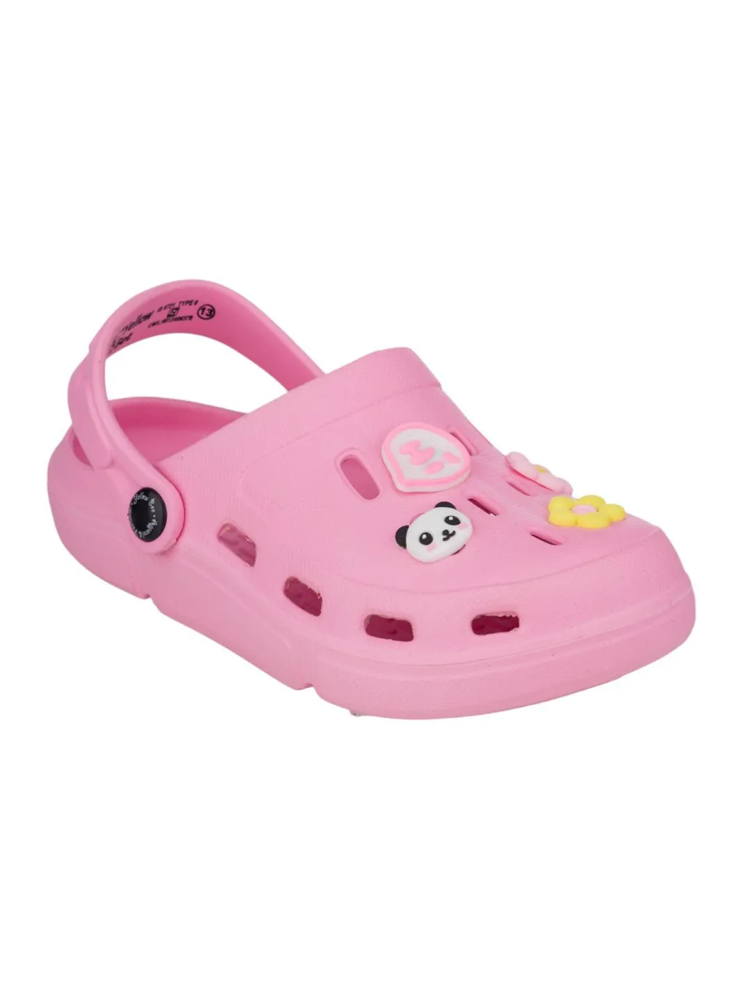 Charming Cartoon Clogs with Panda Faces, Colorful Flowers, Heart Accents and Hi Charm for Girls- Pink