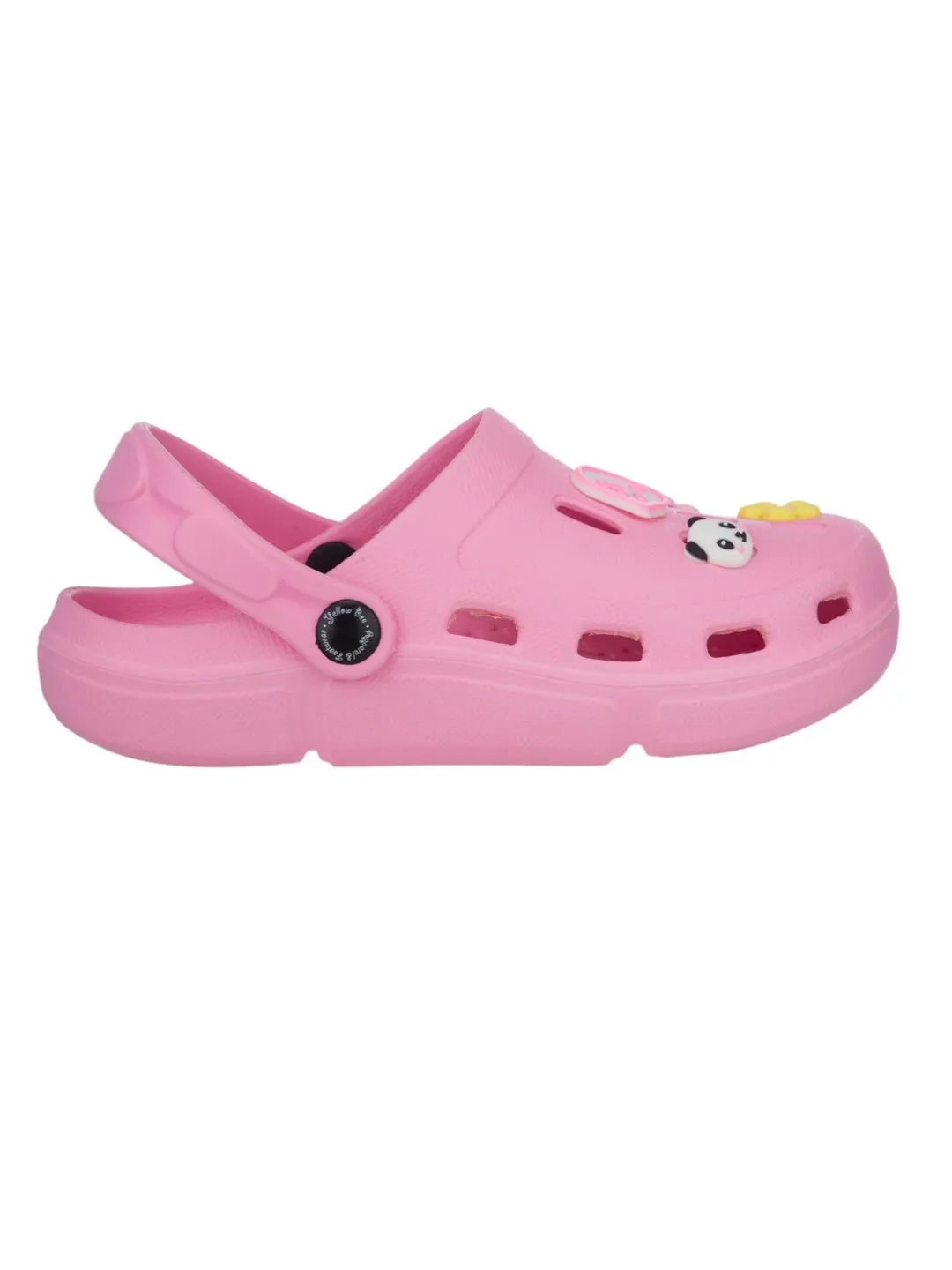 Charming Cartoon Clogs with Panda Faces, Colorful Flowers, Heart Accents and Hi Charm for Girls- Pink