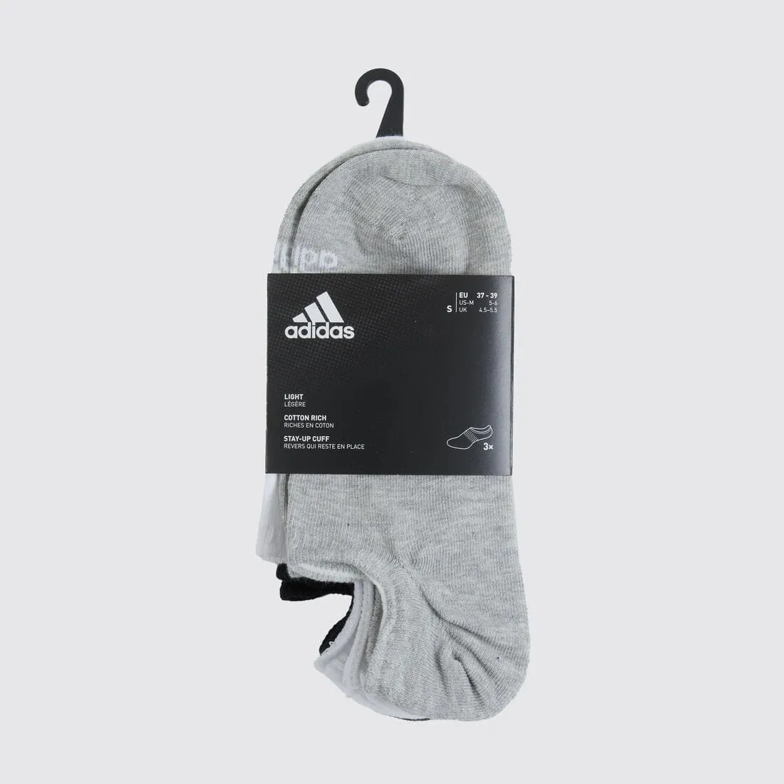 CHAUSSETTES ADIDAS BASSES NOIR BLANC GRIS LOT DE 3