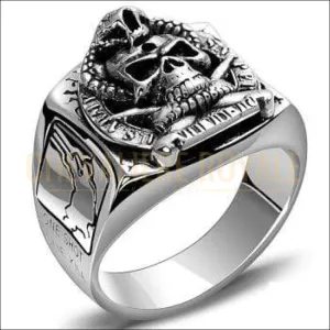 Chevalière homme en argent style biker American soldier sniper