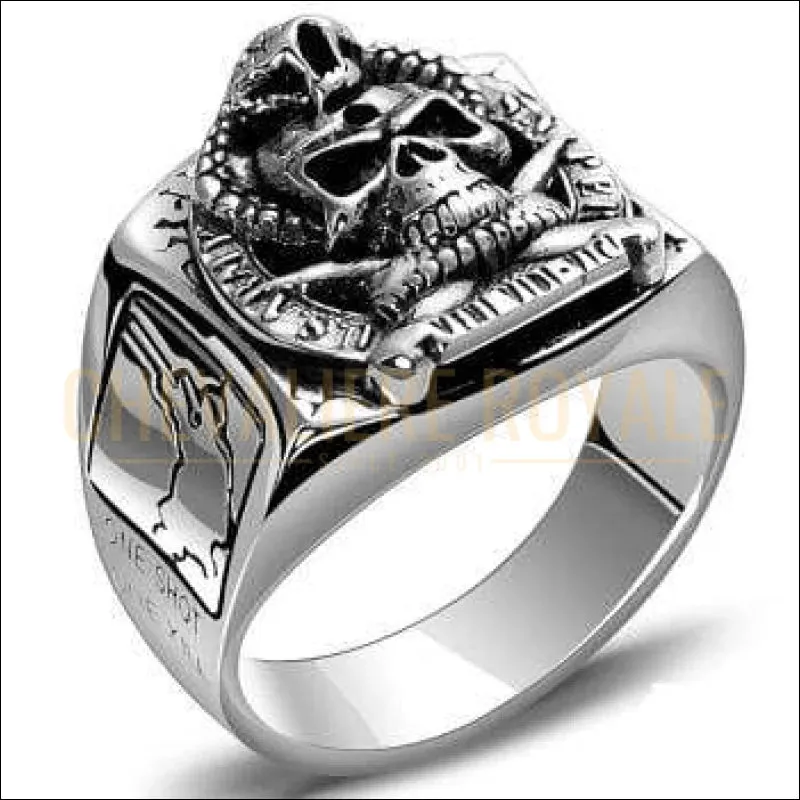 Chevalière homme en argent style biker American soldier sniper