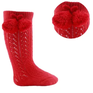 Christmas Red Knee High Pelerine Pom Pom Socks