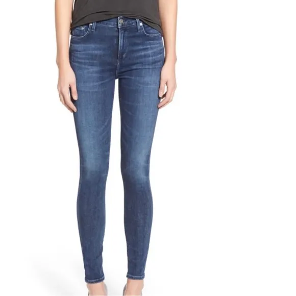 Citizens of Humanity Sharkbite Distressed Fringe Hem High Waist Skinny Jeans