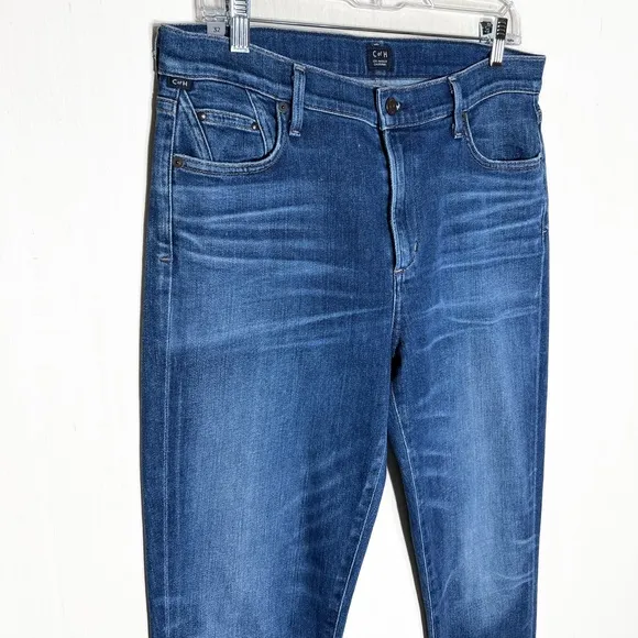 Citizens of Humanity Sharkbite Distressed Fringe Hem High Waist Skinny Jeans