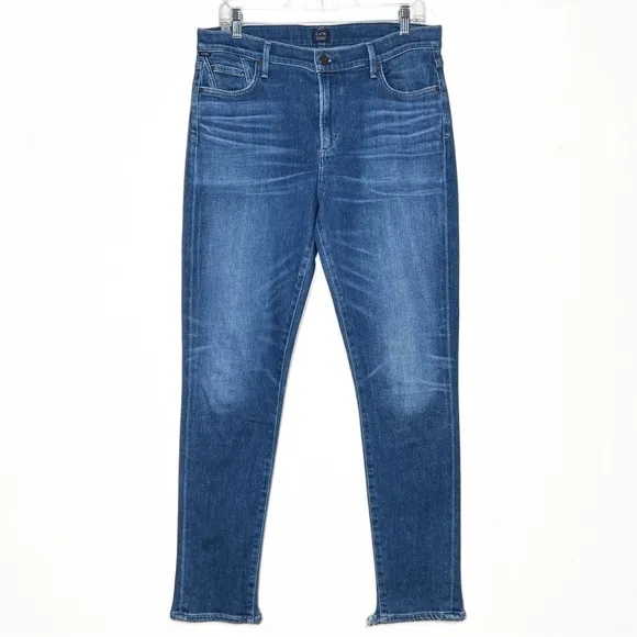 Citizens of Humanity Sharkbite Distressed Fringe Hem High Waist Skinny Jeans