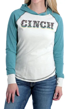 CLMSK7882001-M-Crm/Teal Cinch L/S Raglan Hooded Baseball Shirt
