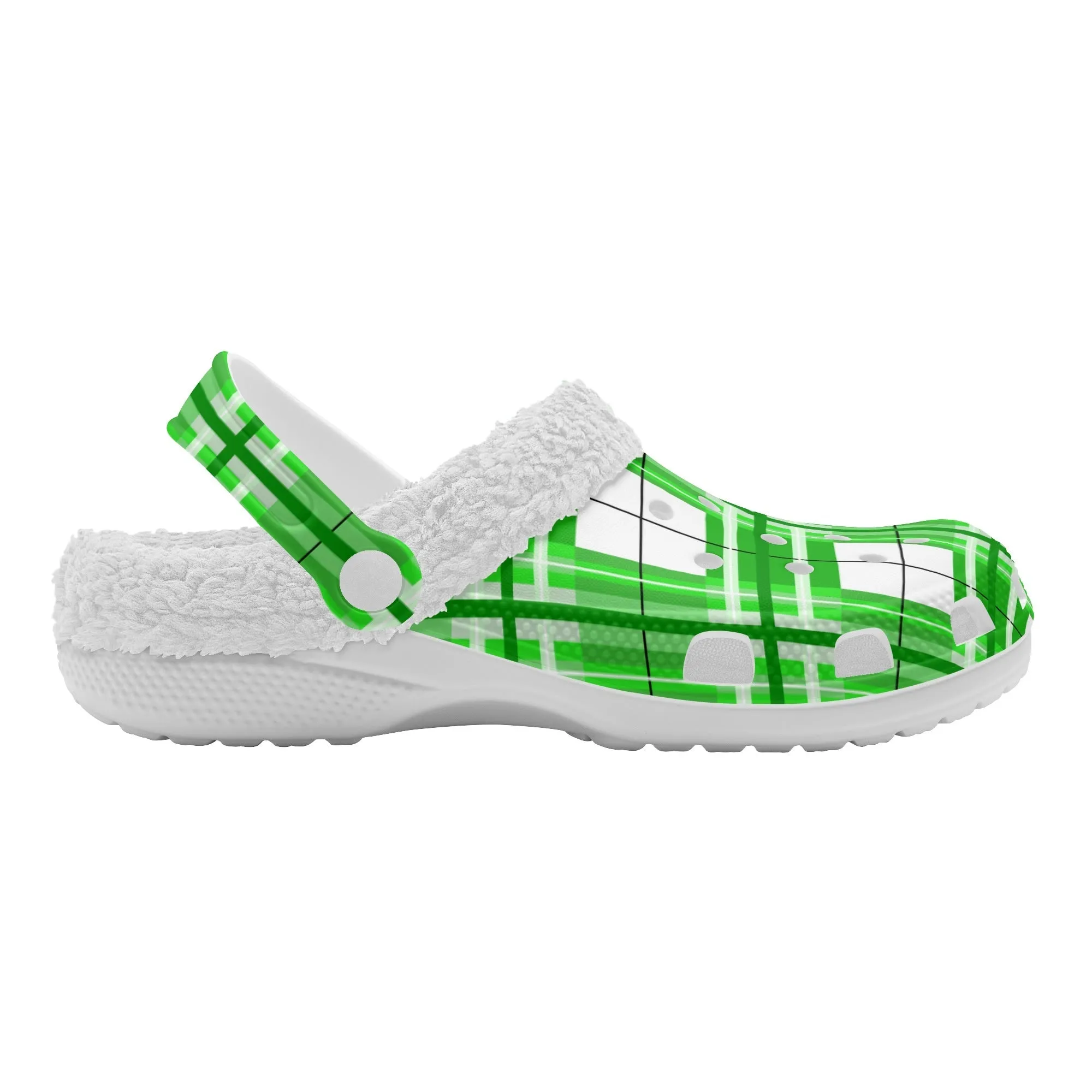 ✨'Colonsay Sky' Happy Tartan® Adult Clogs With White Fleece Fur Lining✨