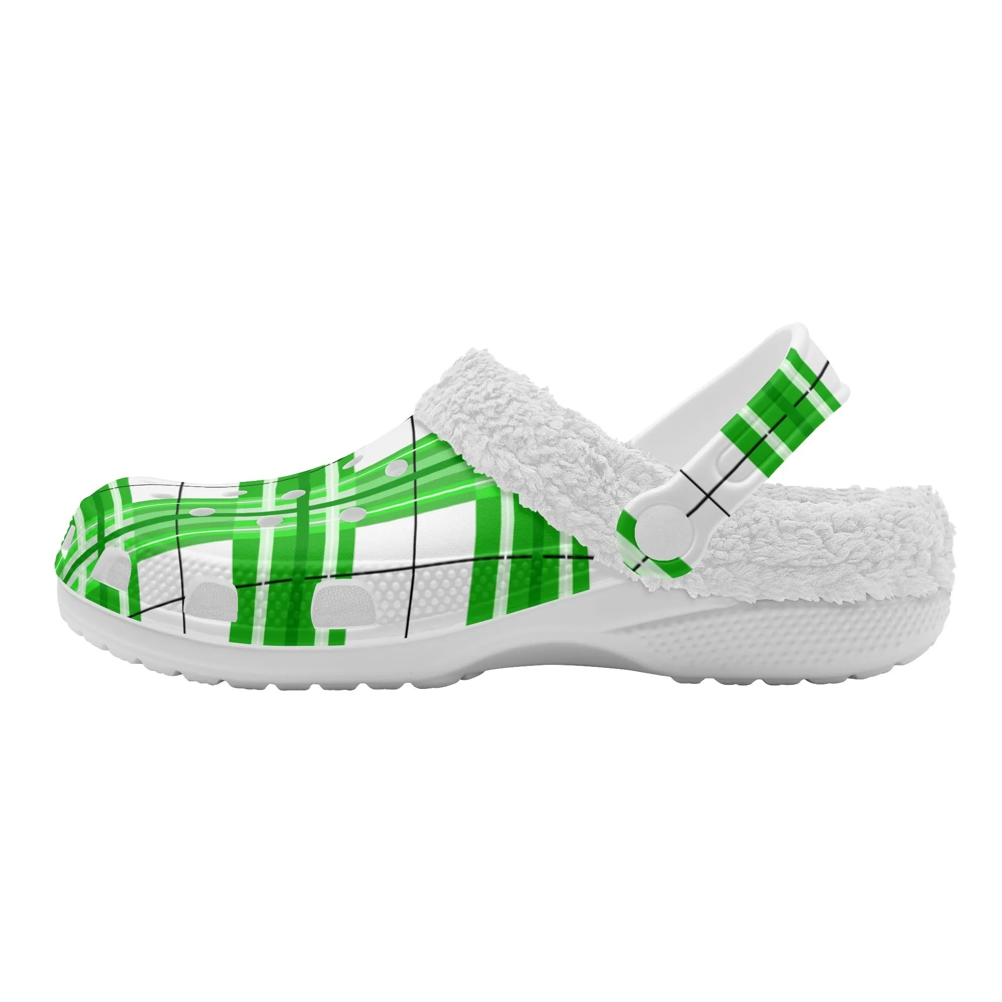 ✨'Colonsay Sky' Happy Tartan® Adult Clogs With White Fleece Fur Lining✨