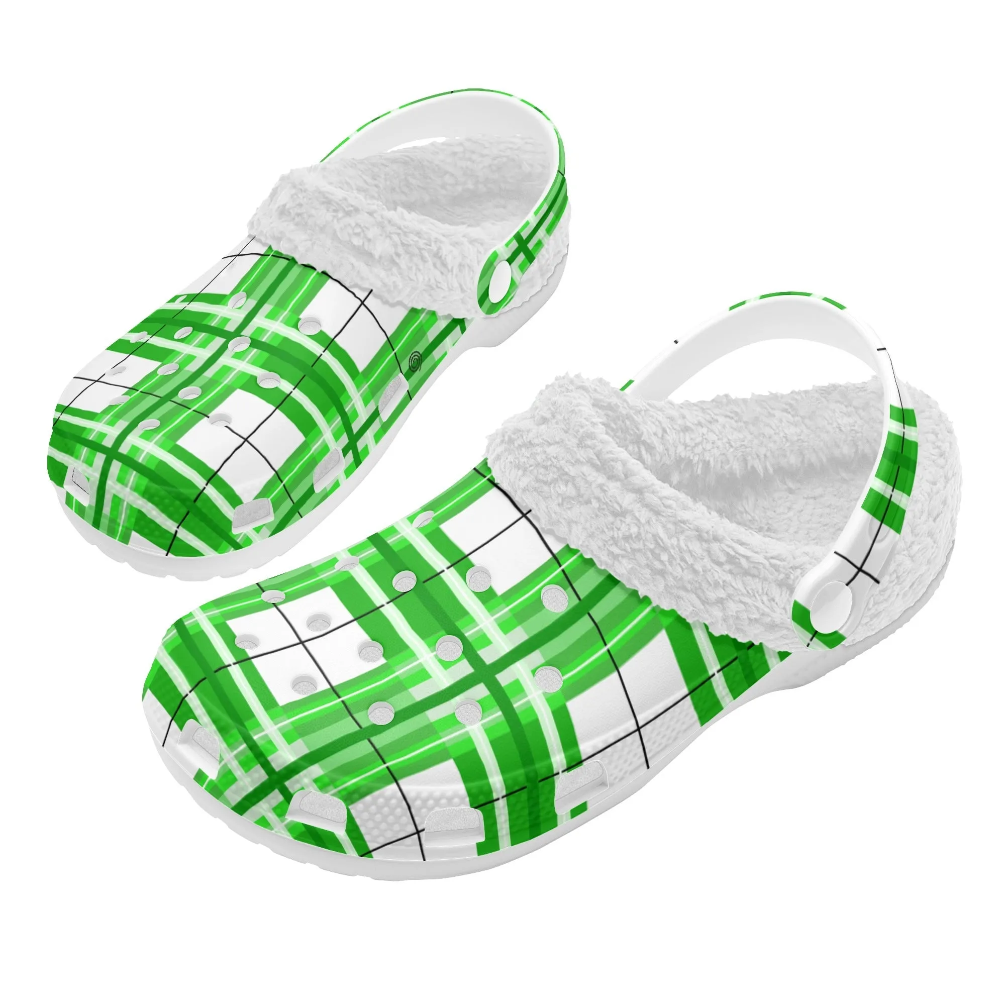 ✨'Colonsay Sky' Happy Tartan® Adult Clogs With White Fleece Fur Lining✨