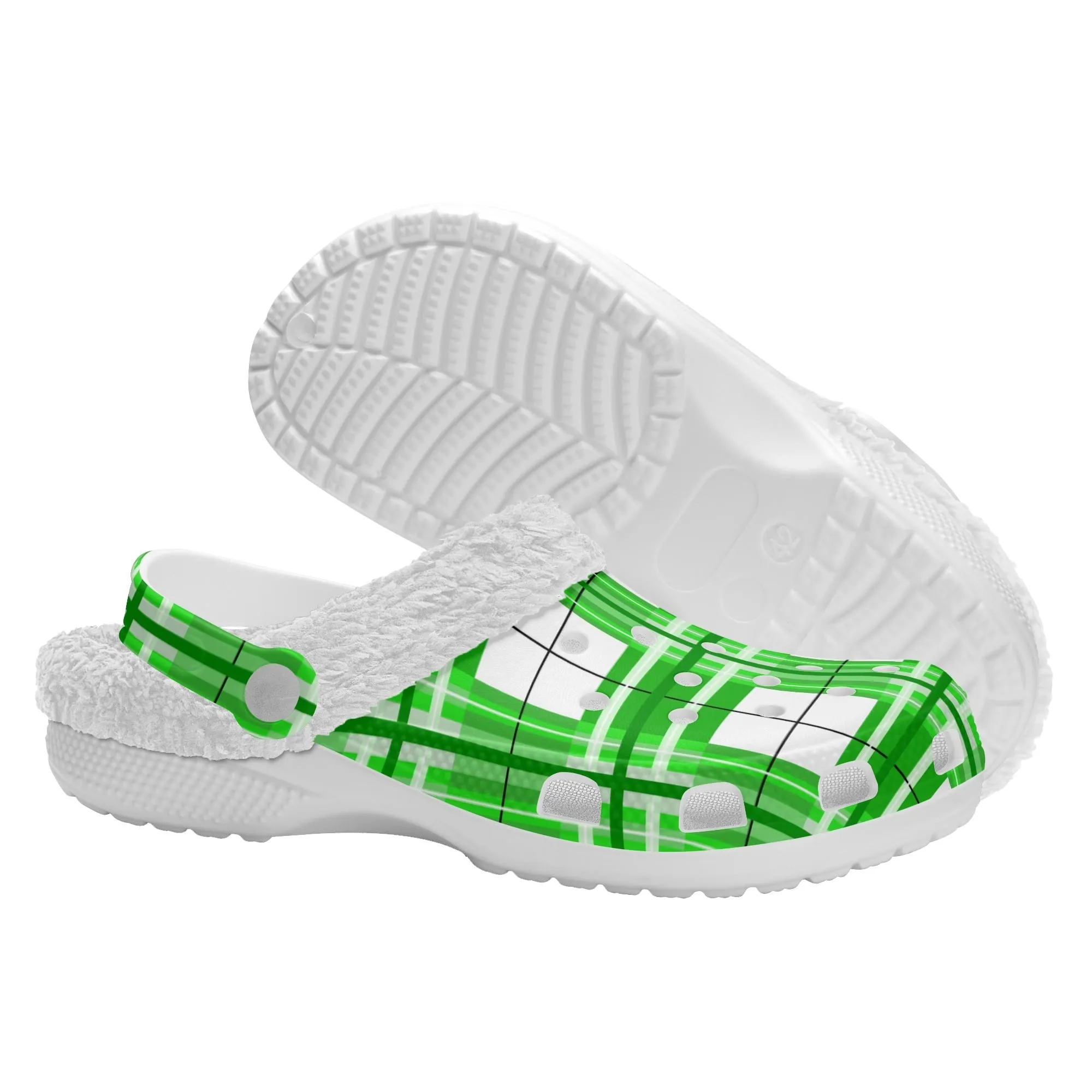 ✨'Colonsay Sky' Happy Tartan® Adult Clogs With White Fleece Fur Lining✨