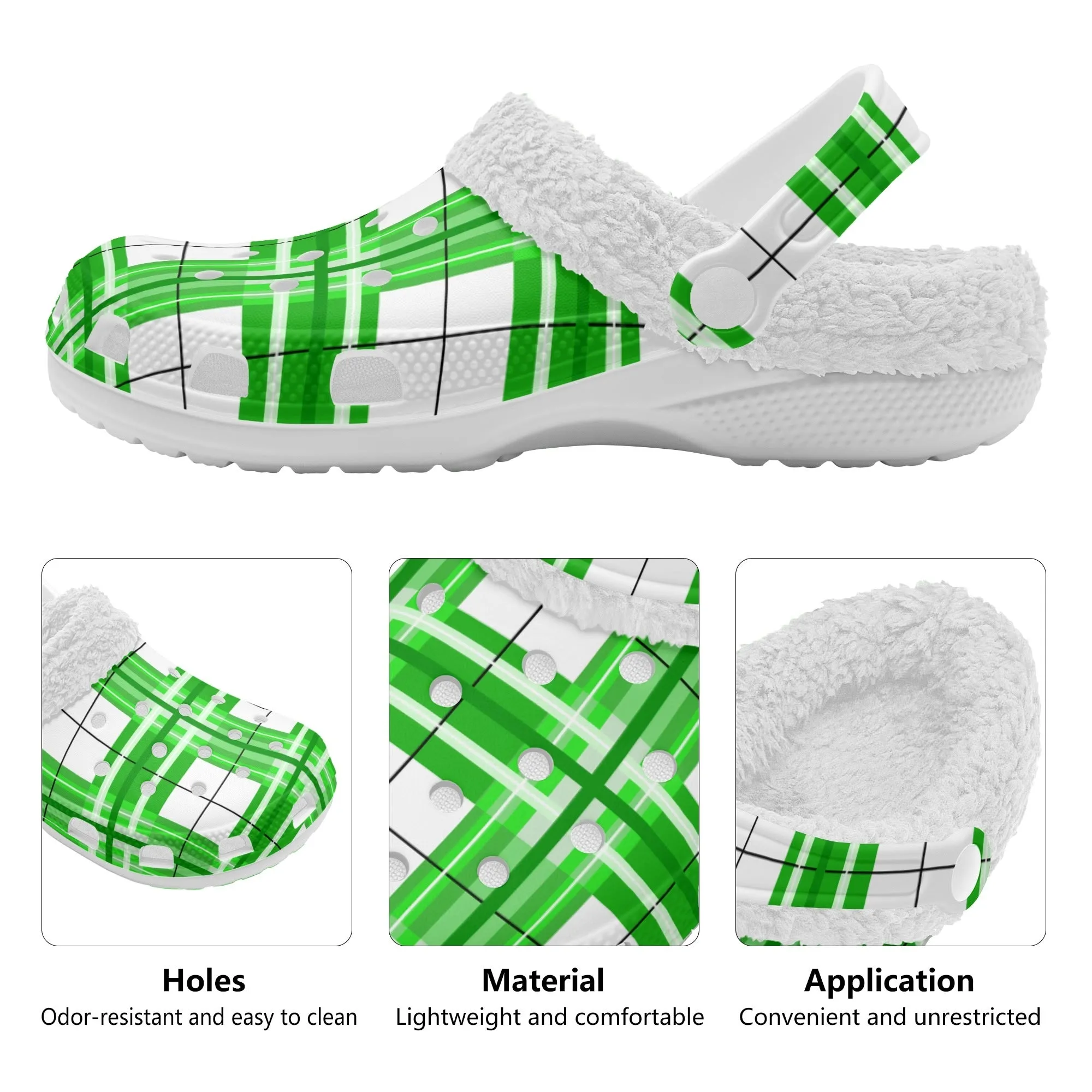 ✨'Colonsay Sky' Happy Tartan® Adult Clogs With White Fleece Fur Lining✨