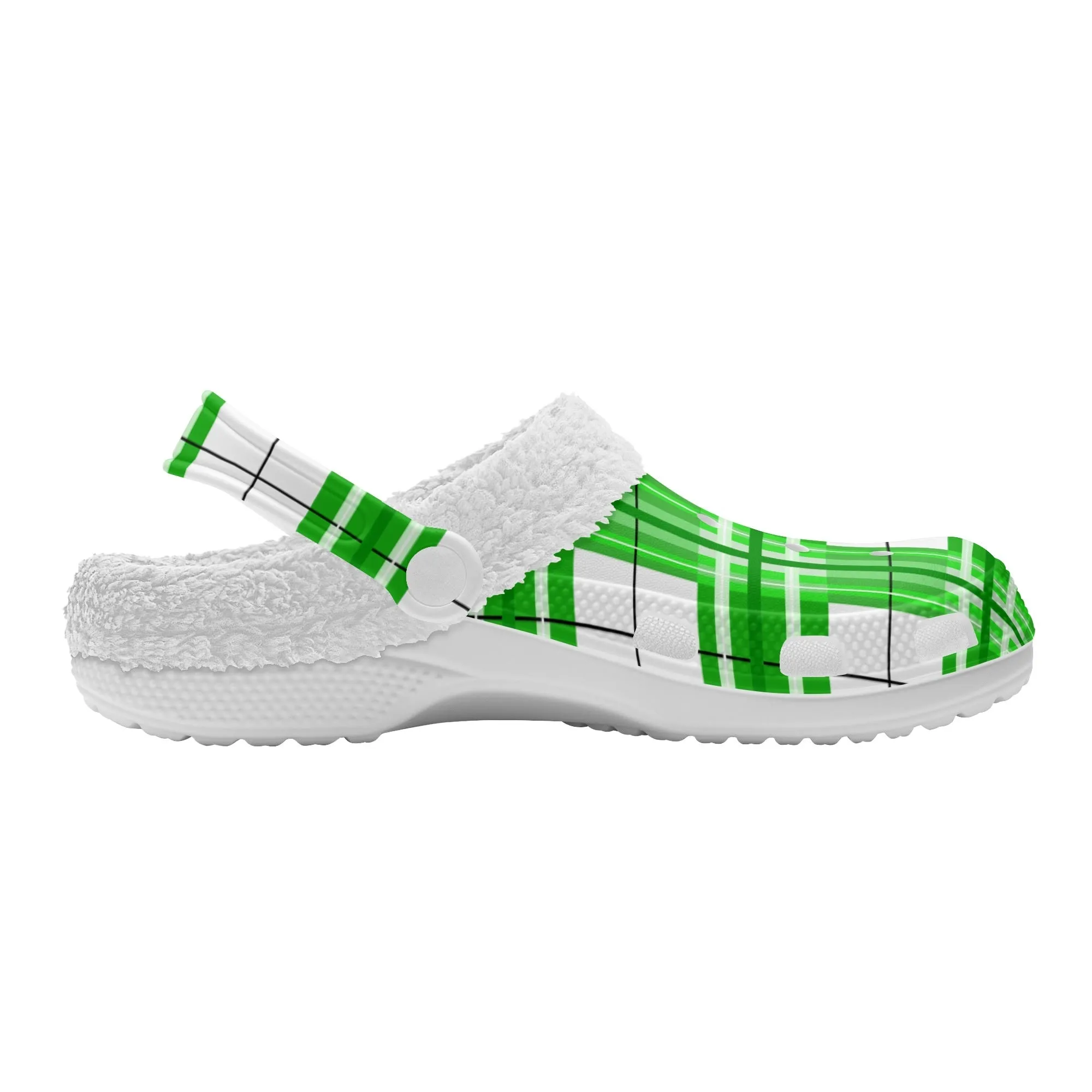 ✨'Colonsay Sky' Happy Tartan® Adult Clogs With White Fleece Fur Lining✨