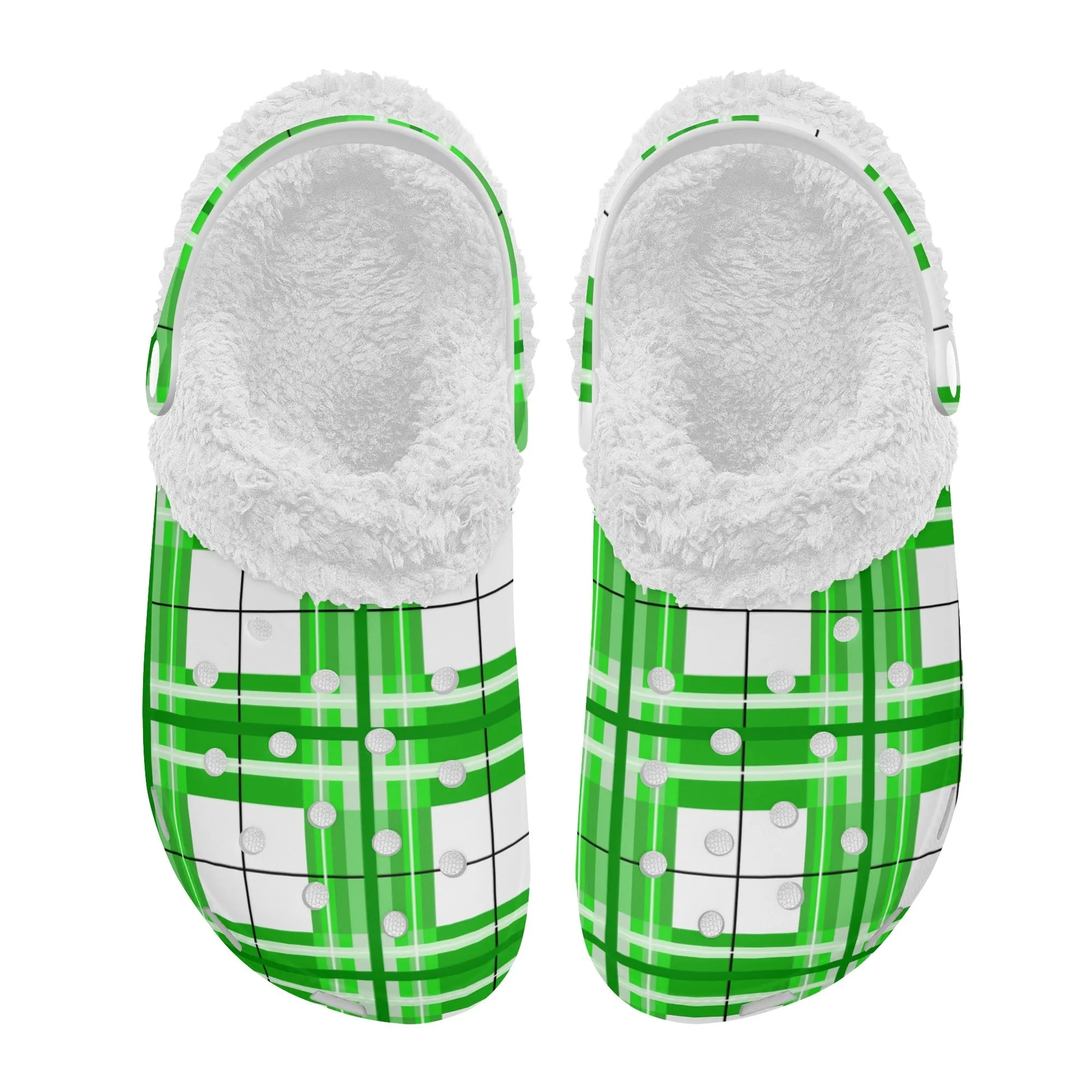 ✨'Colonsay Sky' Happy Tartan® Adult Clogs With White Fleece Fur Lining✨