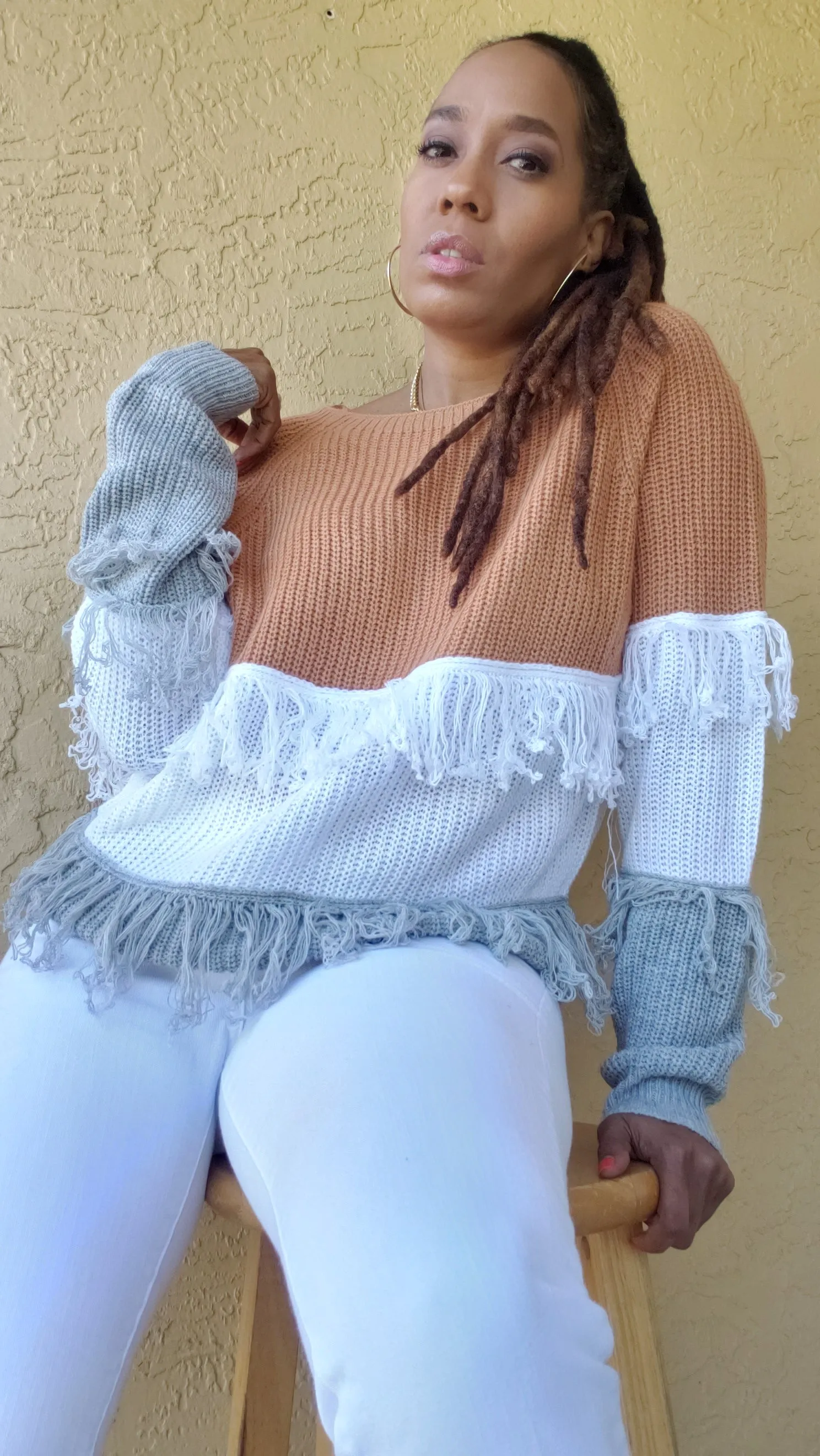 Colorblock on Tassels Sweater