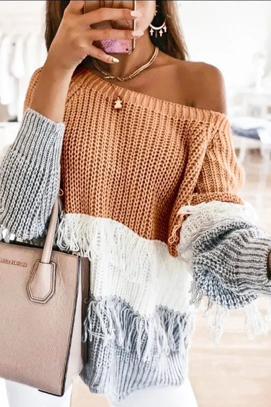 Colorblock on Tassels Sweater