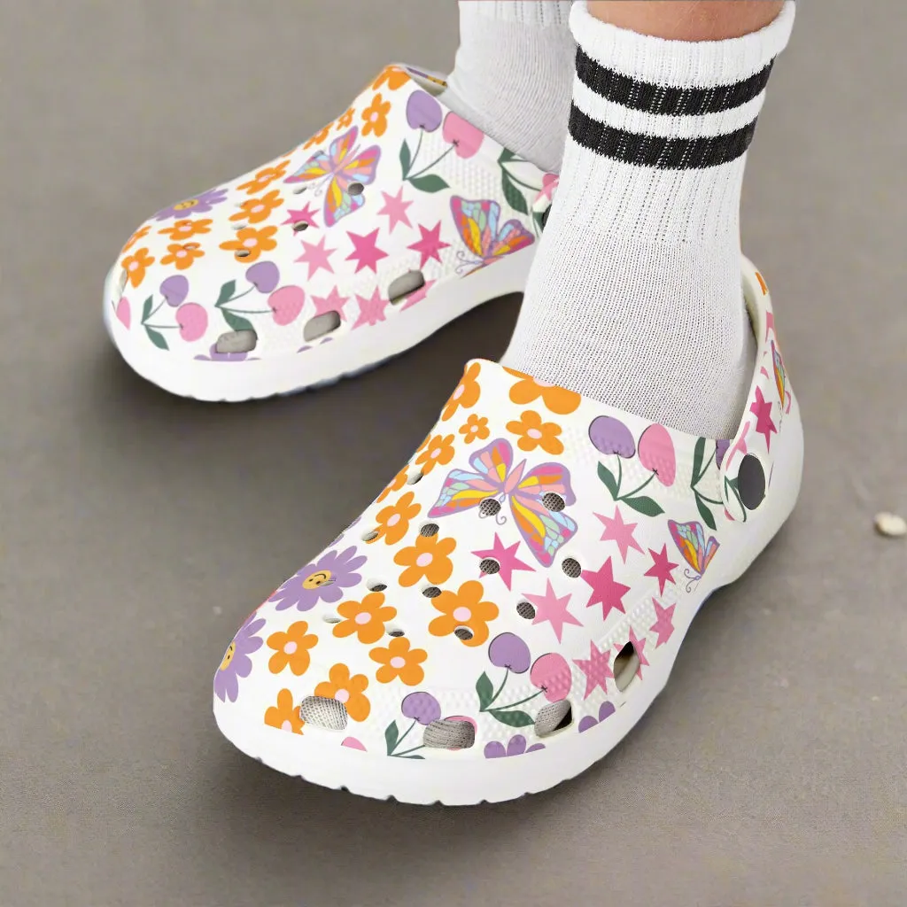 Colorful Kids' EVA Foam Clogs with Butterflies and Flowers