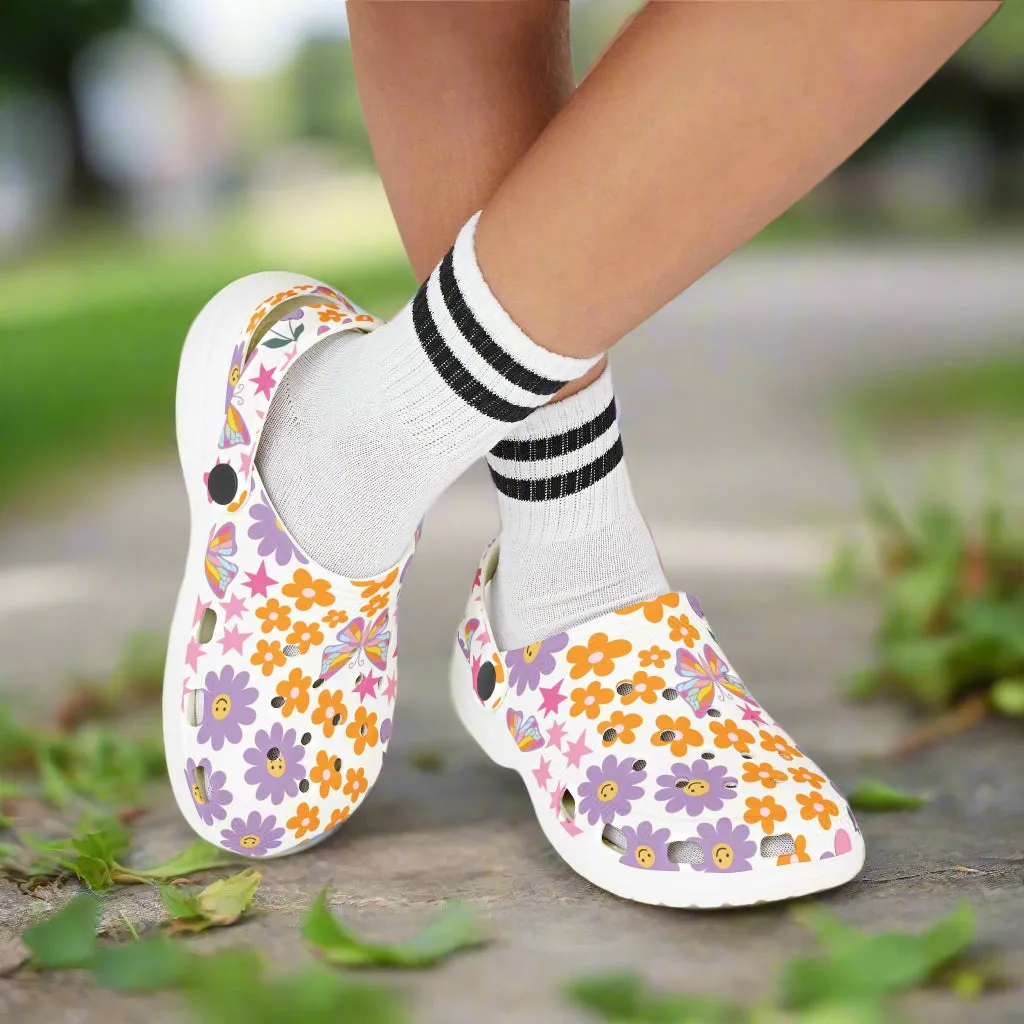 Colorful Kids' EVA Foam Clogs with Butterflies and Flowers
