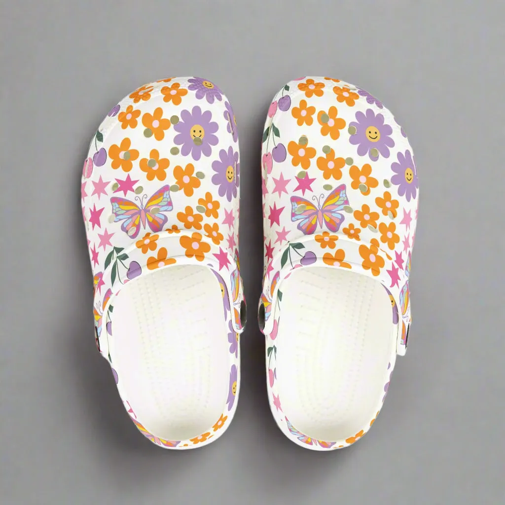 Colorful Kids' EVA Foam Clogs with Butterflies and Flowers