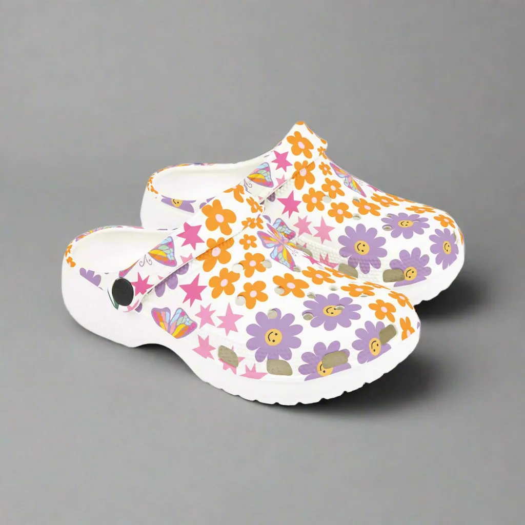 Colorful Kids' EVA Foam Clogs with Butterflies and Flowers