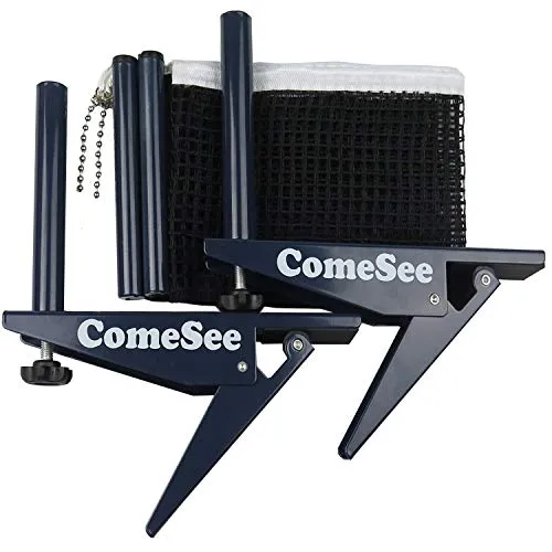 Comesee Ping Pong Net Set Table Tennis Table Post Professional Spring Activated Clamp with Net Clip Insert, 1.65 Inch Width Grip Holder, Tension and Height Adjustable Easy Set Up (Navy)