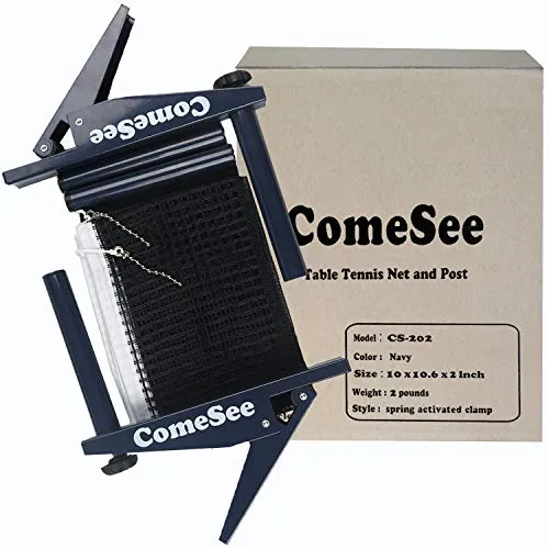 Comesee Ping Pong Net Set Table Tennis Table Post Professional Spring Activated Clamp with Net Clip Insert, 1.65 Inch Width Grip Holder, Tension and Height Adjustable Easy Set Up (Navy)