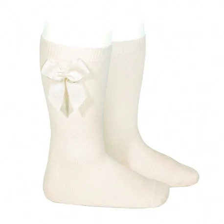 Condor ivory knee high socks with bow