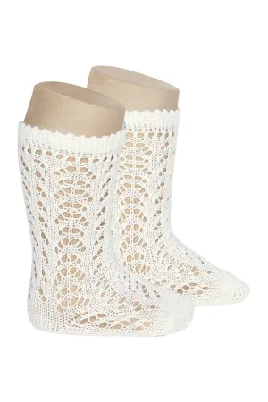 Cream Knee High Openwork Socks