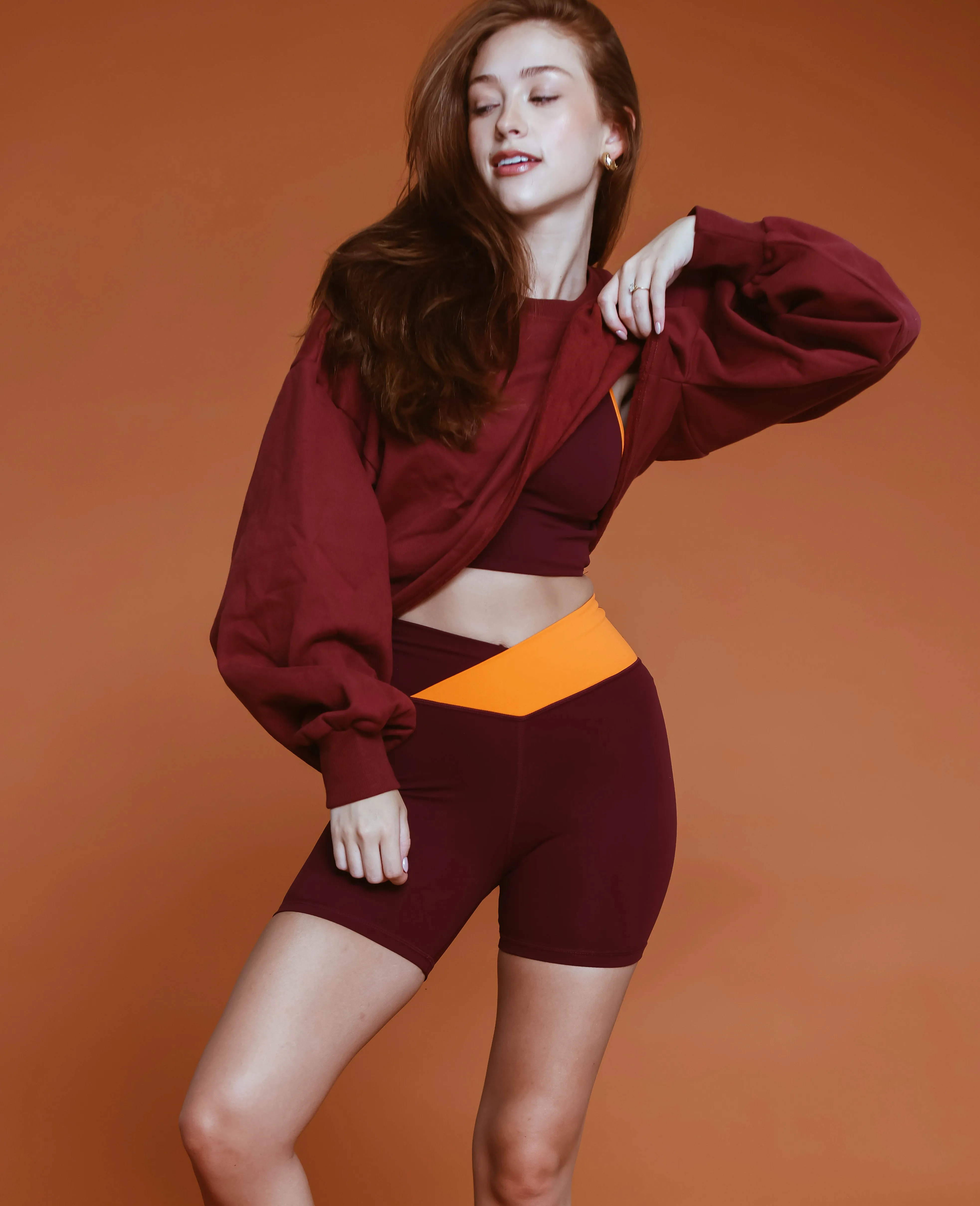 Cross-Front Biker Short - Windsor Wine