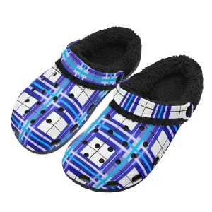✨'Cumbrae Sky' Happy Tartan® Adult Clogs With Black Fleece Fur Lining✨
