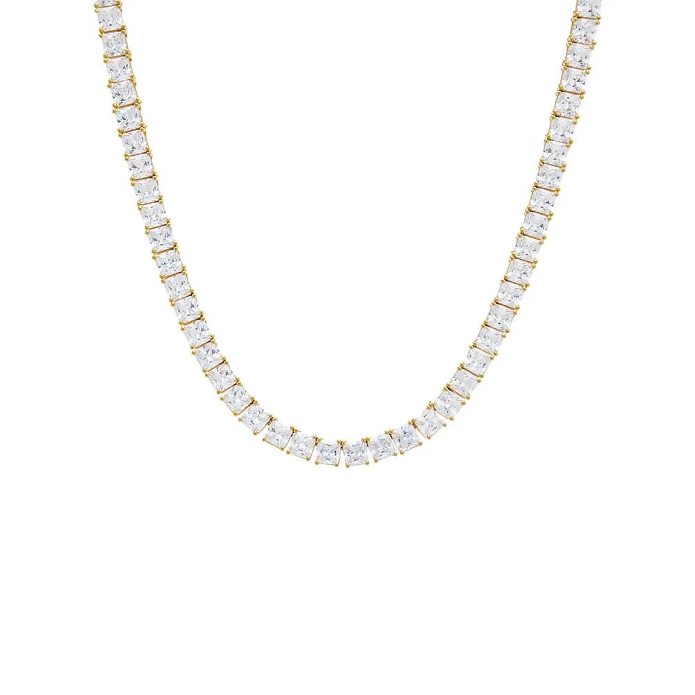 CZ Princess Cut Tennis Necklace