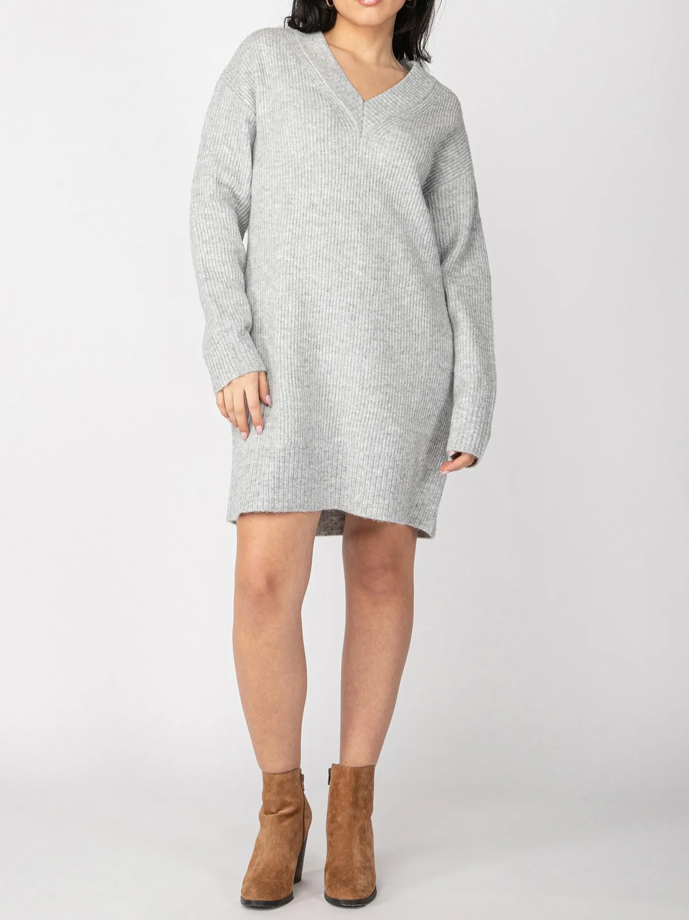 DEX Long Sleeve V-Neck Mini Sweater Dress