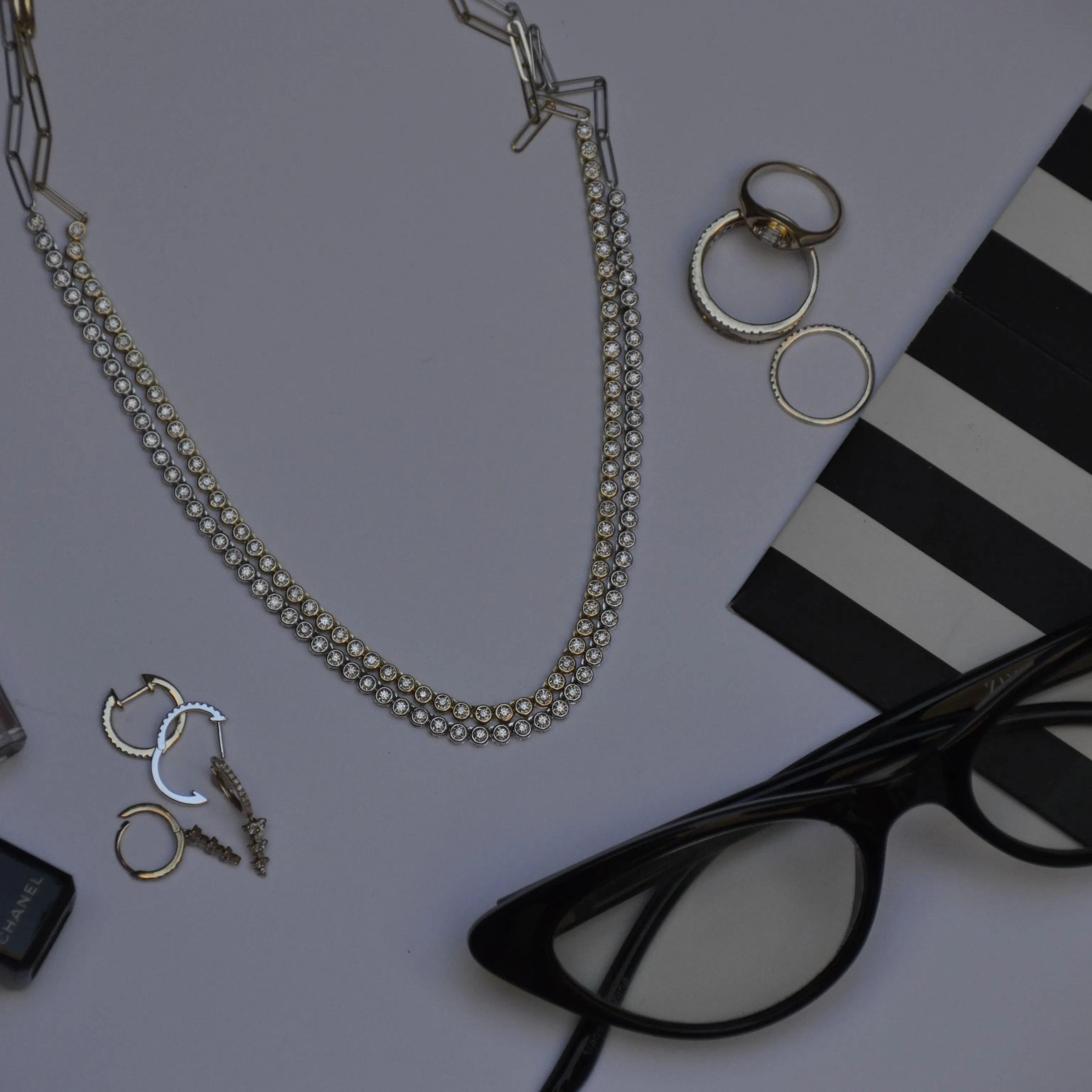 Diamond Bezel Tennis Paperclip Chain Necklace