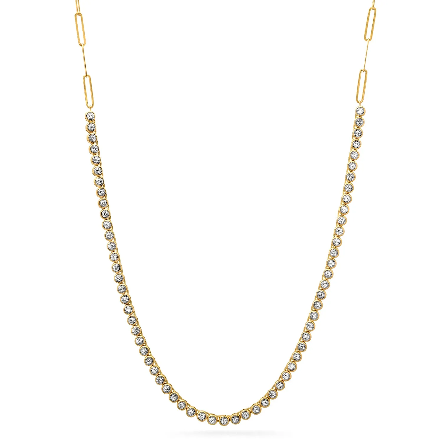 Diamond Bezel Tennis Paperclip Chain Necklace