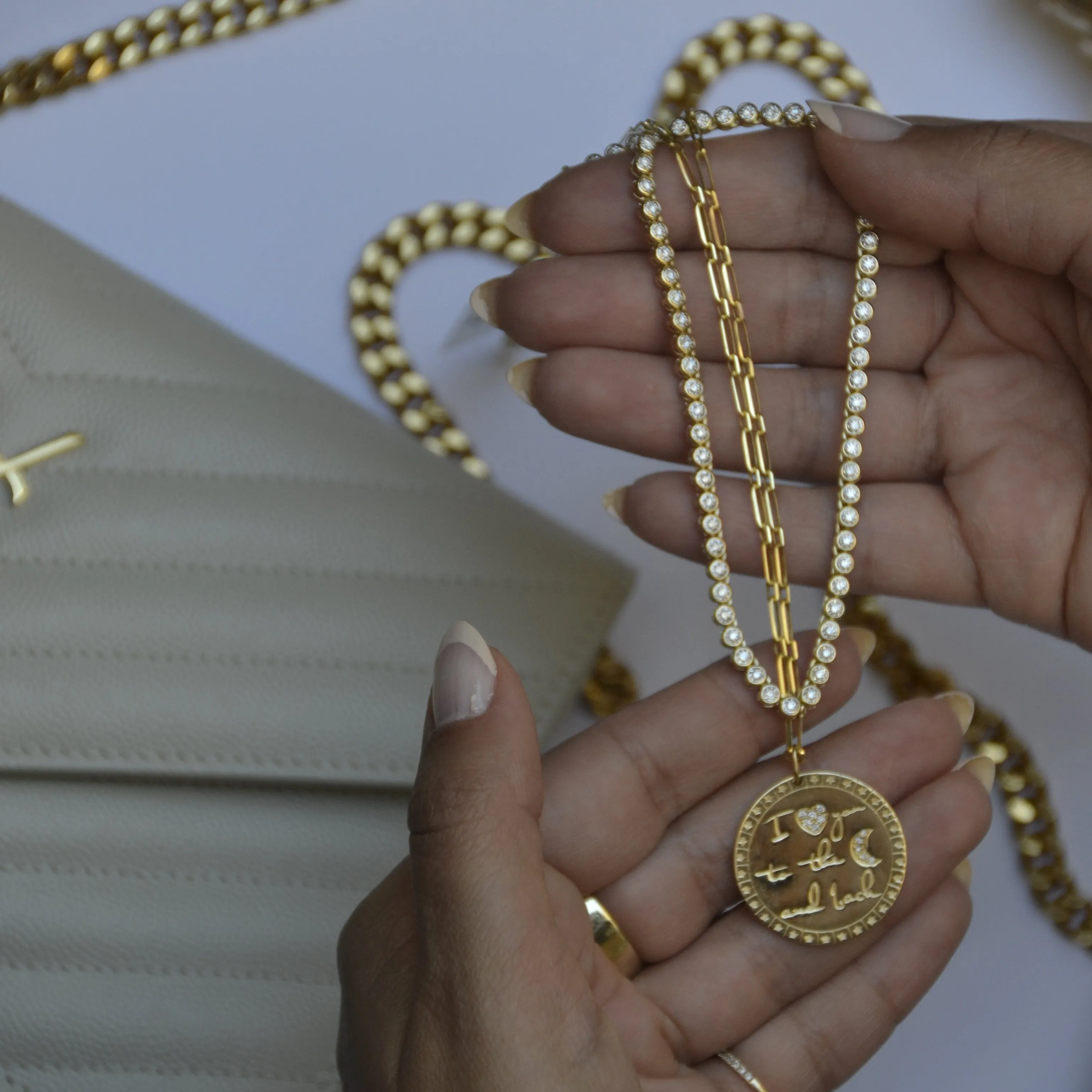 Diamond Bezel Tennis Paperclip Chain Necklace