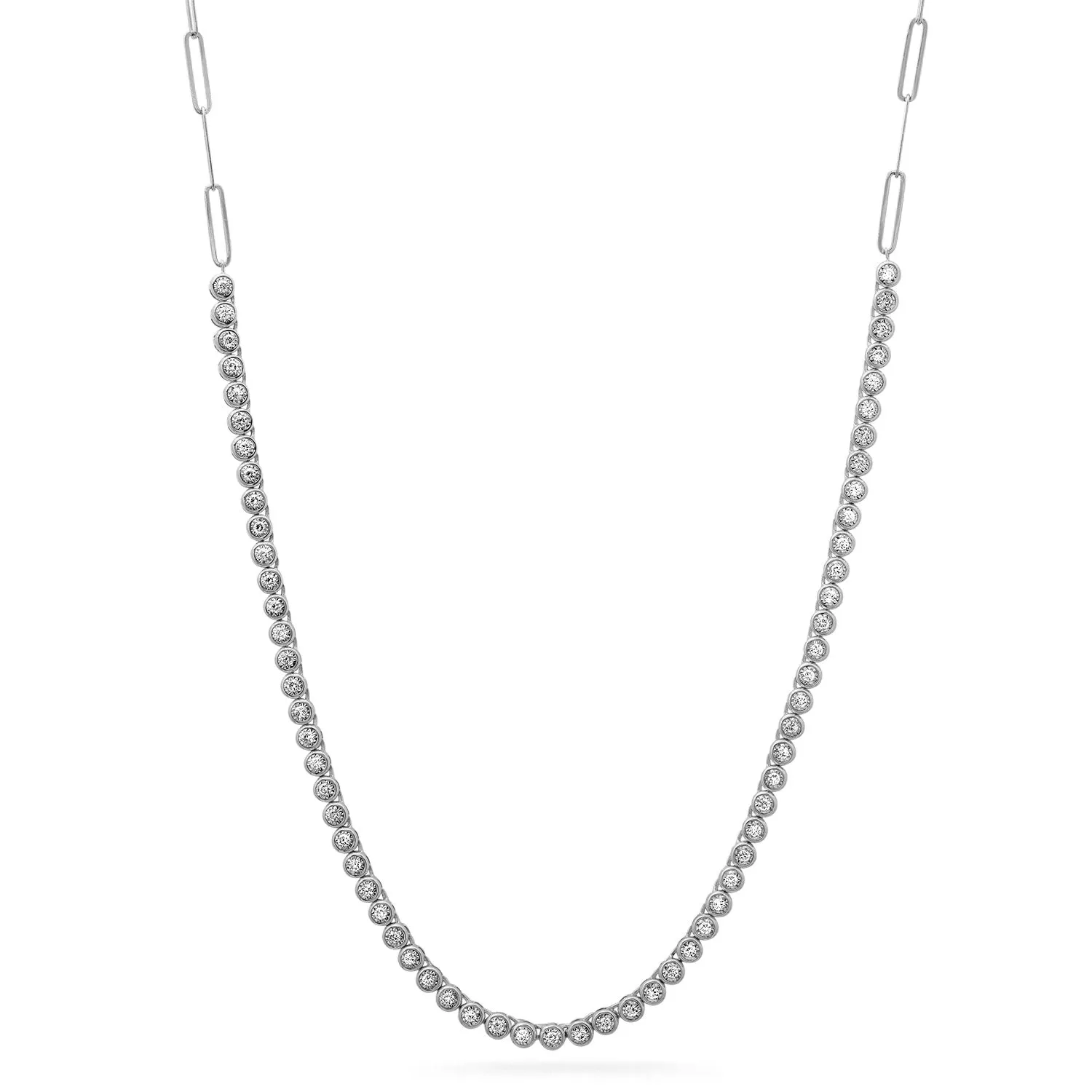 Diamond Bezel Tennis Paperclip Chain Necklace