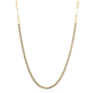 Diamond Bezel Tennis Paperclip Chain Necklace