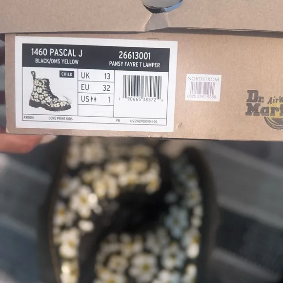 Dr. Martens Kids Black Boots with Yellow Flowers