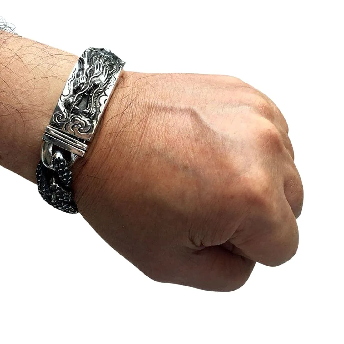 Dragon ID Sterling Silver Biker Bracelet